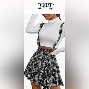 Vintage Tripp NYC Suspender Black and White Plaid Skirt M
